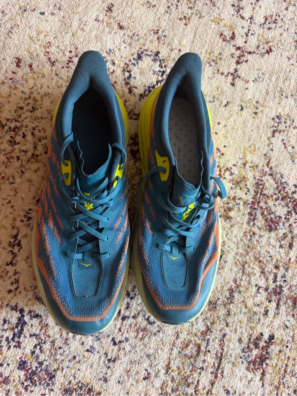 Hoka Men, Neon Yellow, and Orange Trail Sneakers - Picture 4 of 5